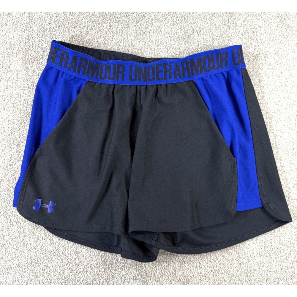 Under Armour HeatGear Womens Shorts Black Royal Blue Loose‎ Fit Athletic Small